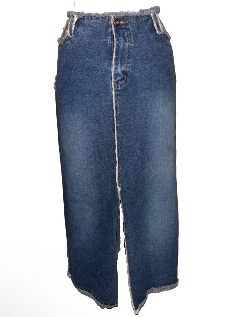 Zana Di Distressed Denim Maxi Skirt - Blue